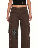 Brown Cargo Pants for Women | Wide Leg Cargo Pants