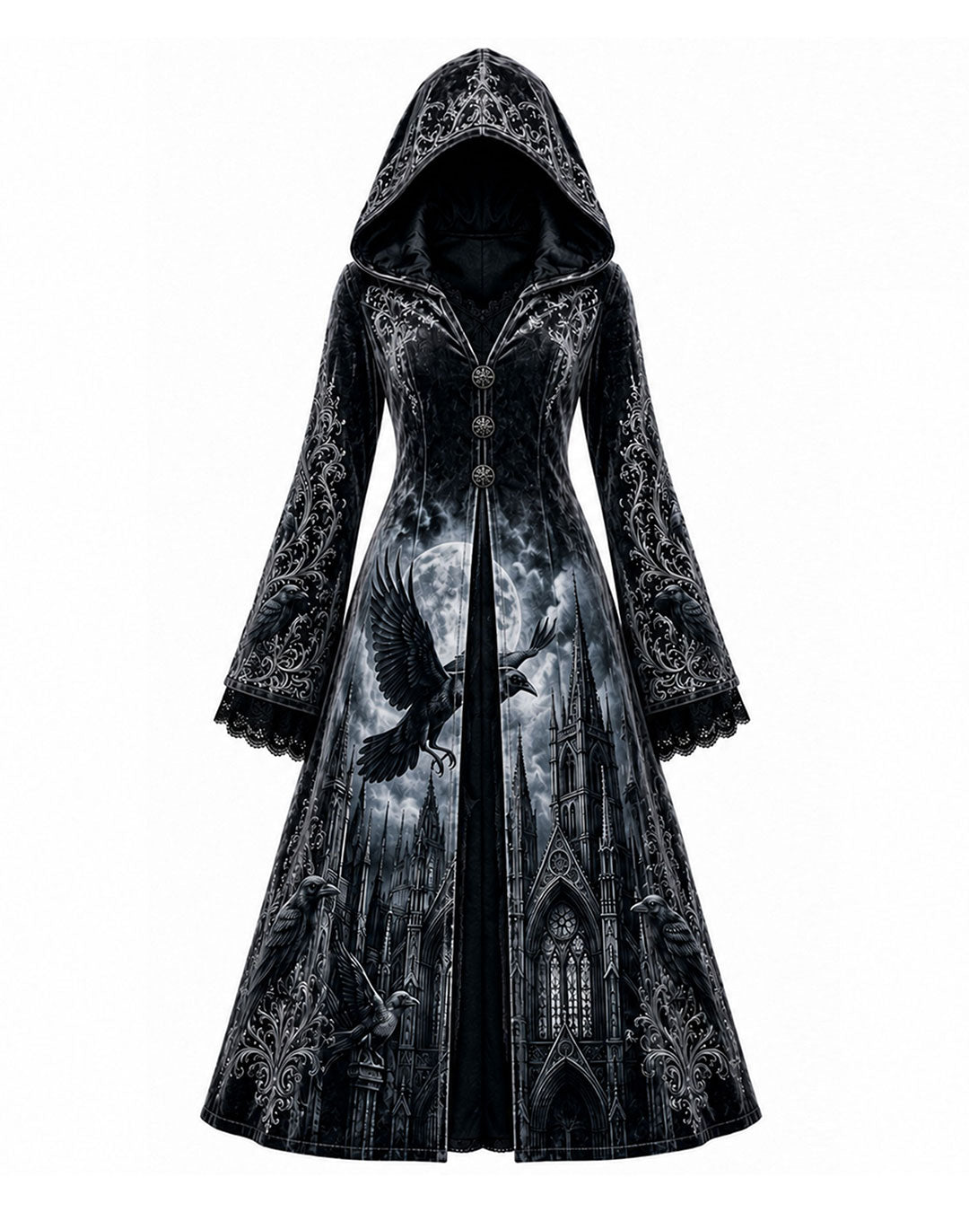 Women’s Gothic Raven Cathedral Hooded Coat
