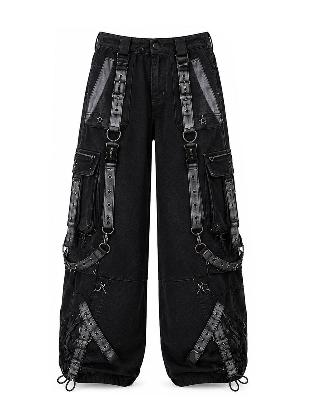 Women's tactical denim cargo pants, flat front view