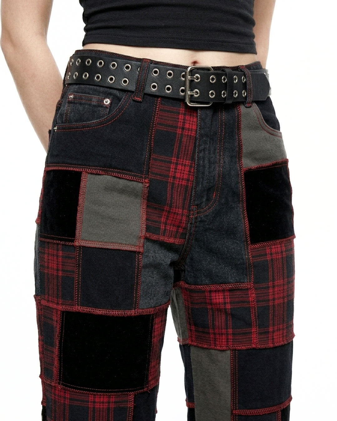 Women's Patchwork Plaid Pants | Alternative Wide Leg Trousers