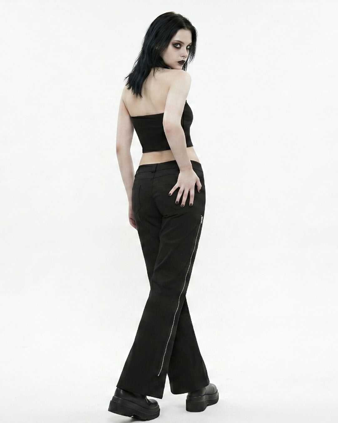 Gothic Wide Leg Cargo Pants GENEMA Women’s Edgy Streetwear with Chains