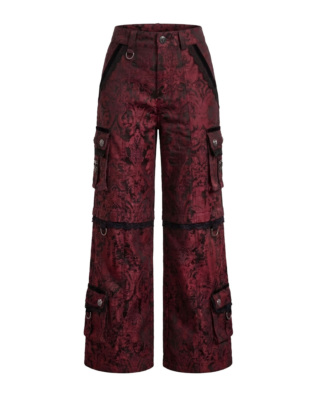 Red goth women cargo pants front flat lay without model
