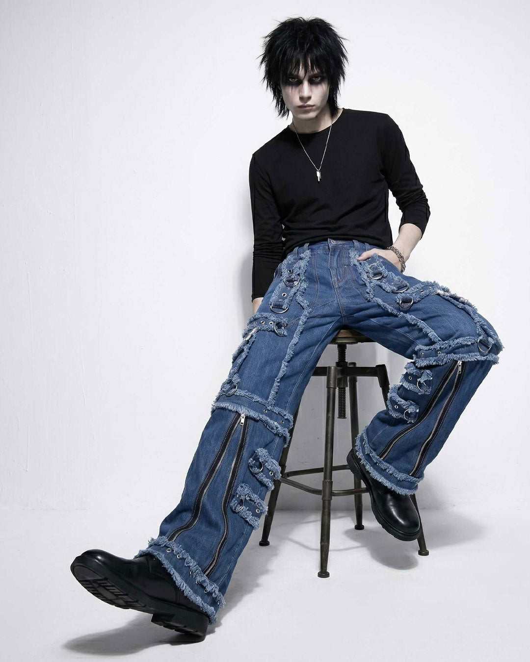 Y2K Distressed Black Denim Cargo Pants