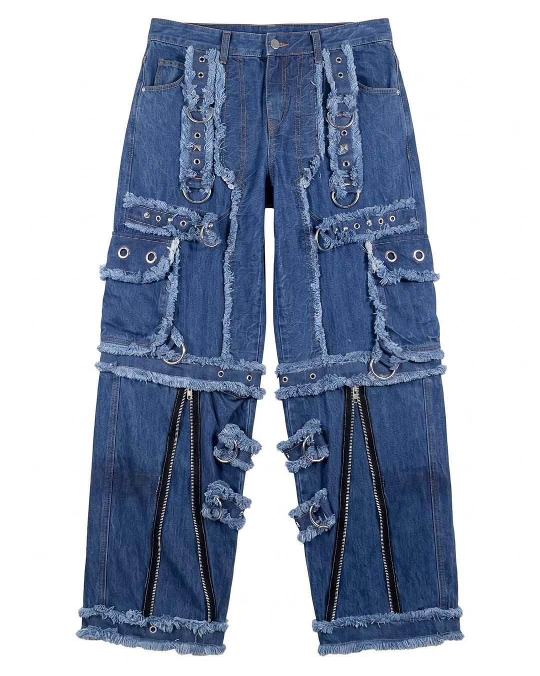 Y2K Distressed Black Denim Cargo Pants