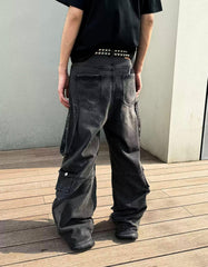 Multi-Pocket Strapped Man's Cargo Jeans