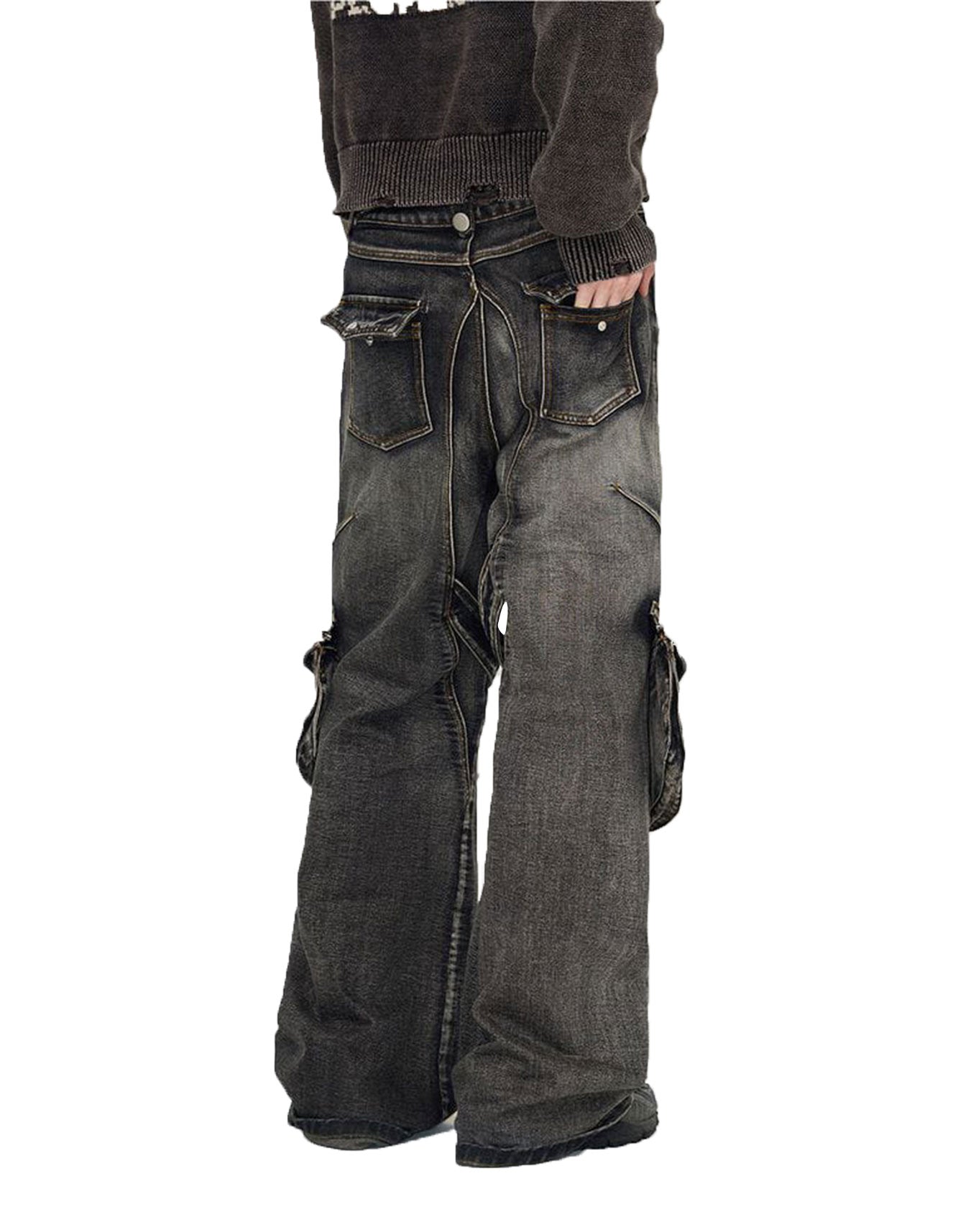 Zipper & Removable Pocket Work Jeans