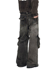 Zipper & Removable Pocket Work Jeans