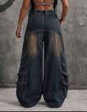 Women's Loose Fit Baggy Jeans – Button Pocket & Zipper Embellished
