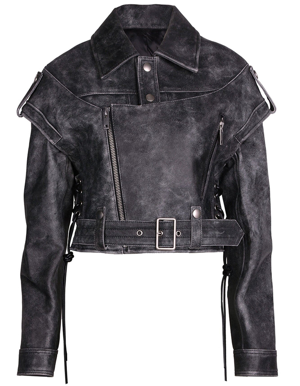 Black Distressed Biker Jacket -   - Trippprs