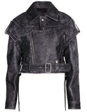 Black Distressed Biker Jacket -   - Trippprs