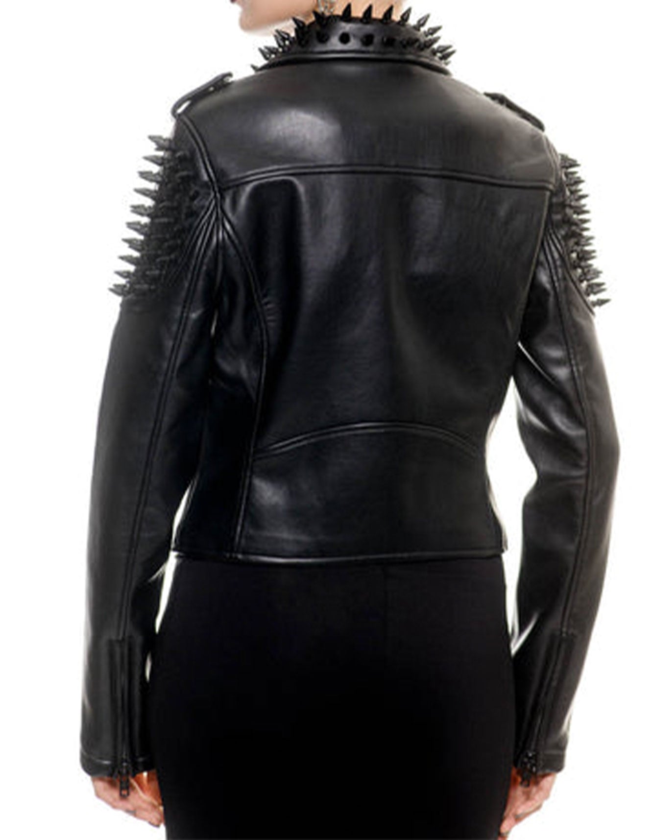 Black Leather Studded Moto Jacket -   - Trippprs