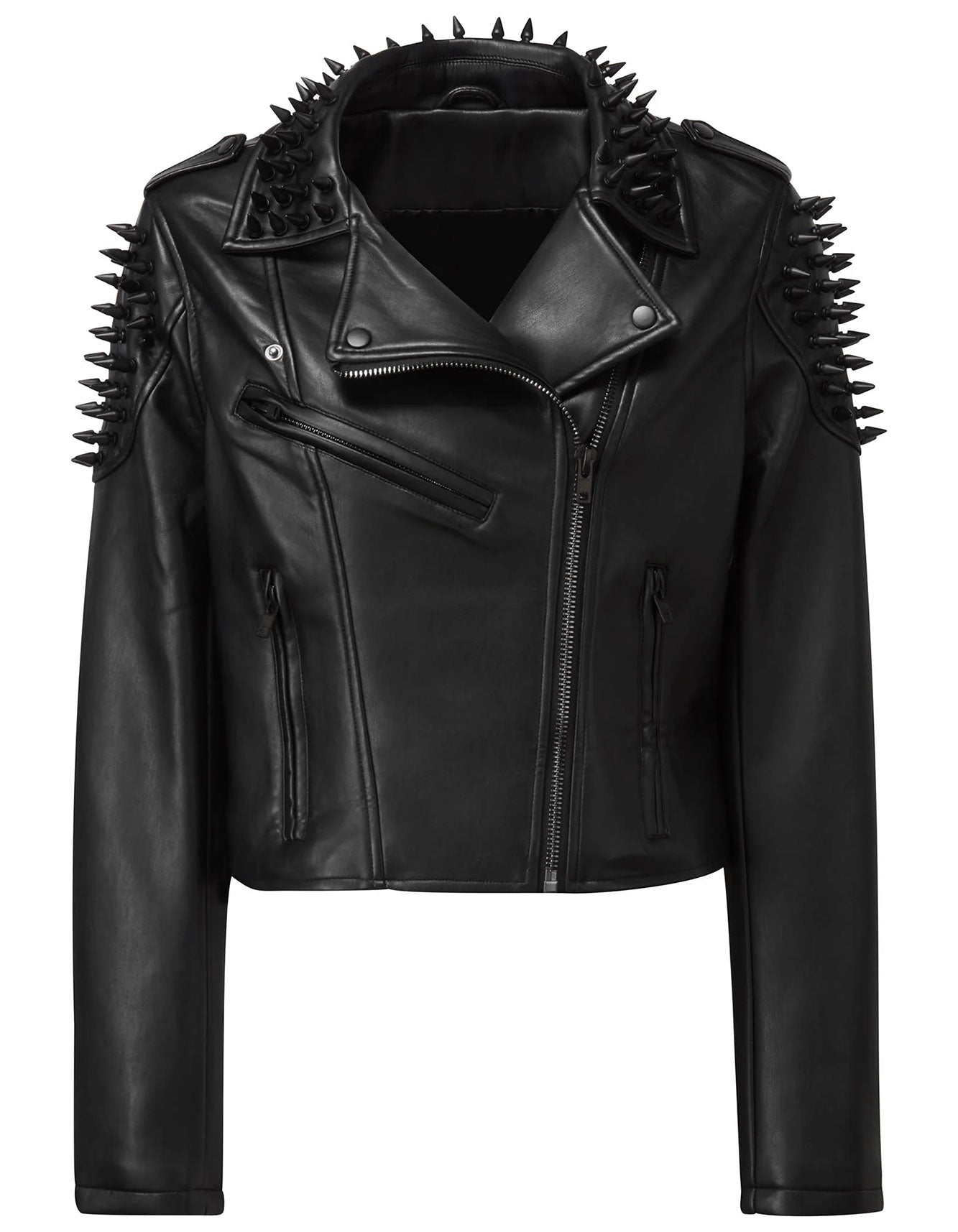 Black Leather Studded Moto Jacket -   - Trippprs