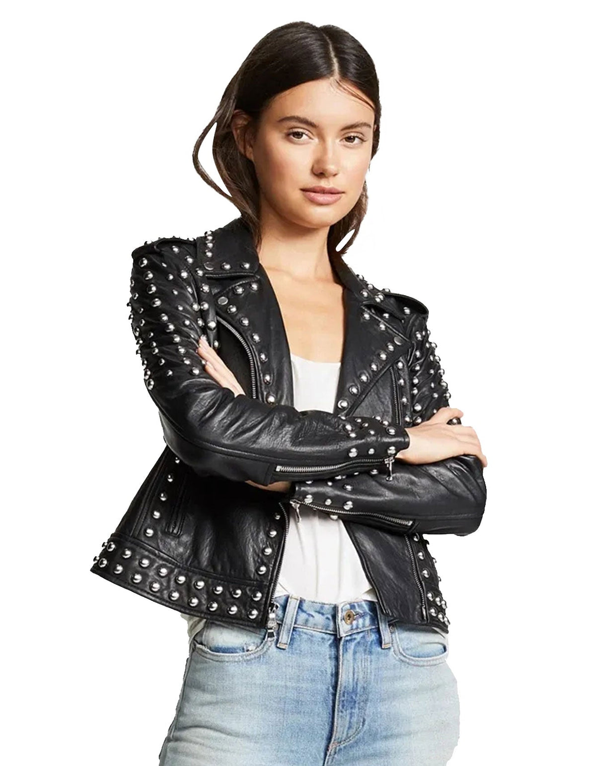 Black Studded Leather Jacket -  -  - Trippprs