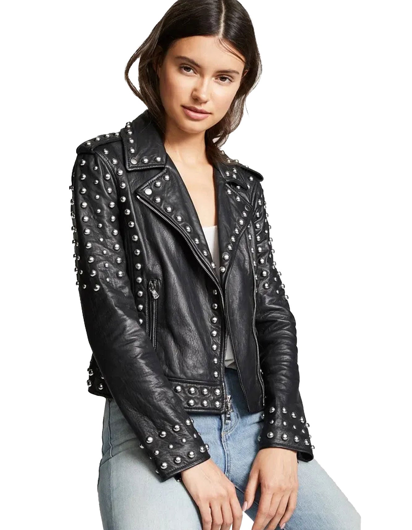 Black Studded Leather Jacket -  -  - Trippprs