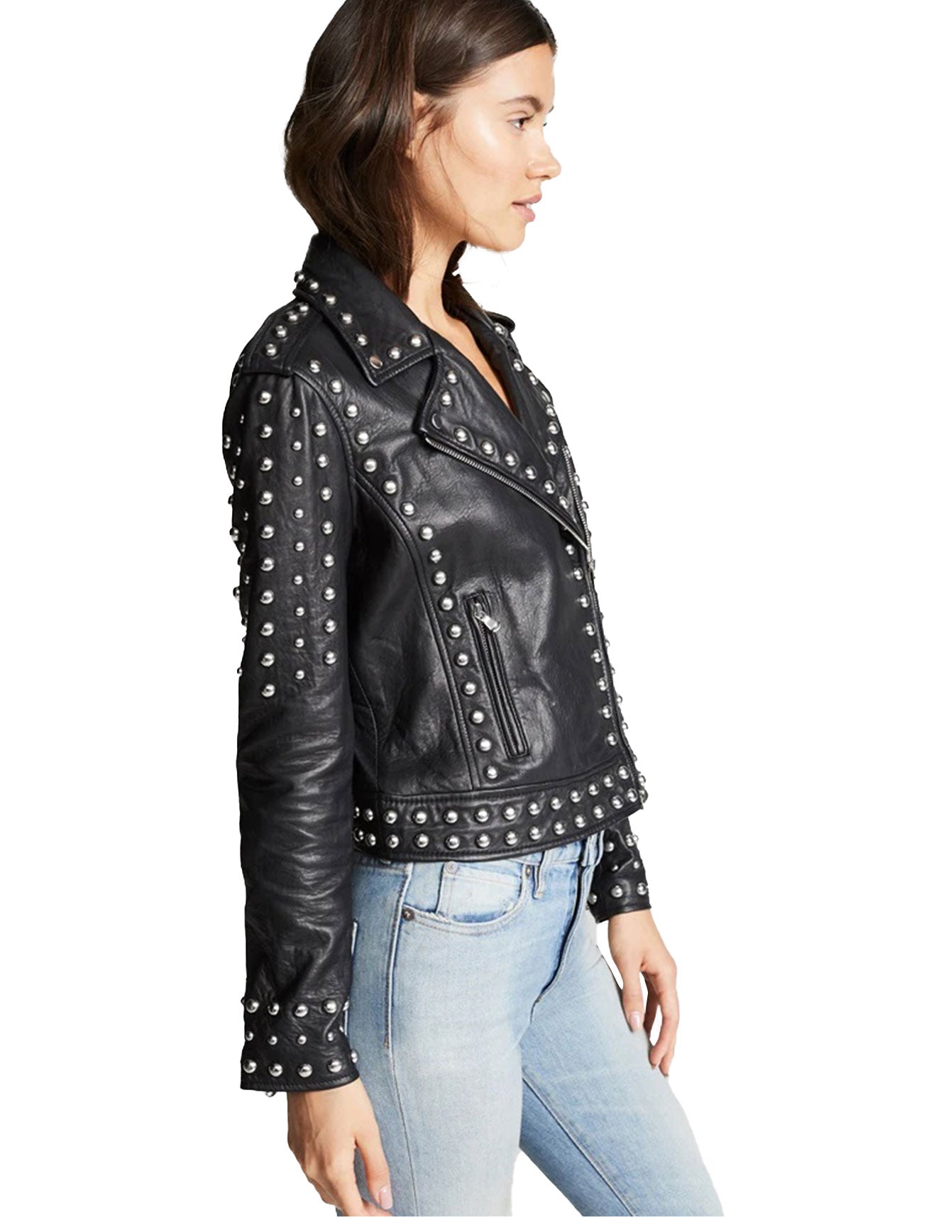 Black Studded Leather Jacket -  -  - Trippprs