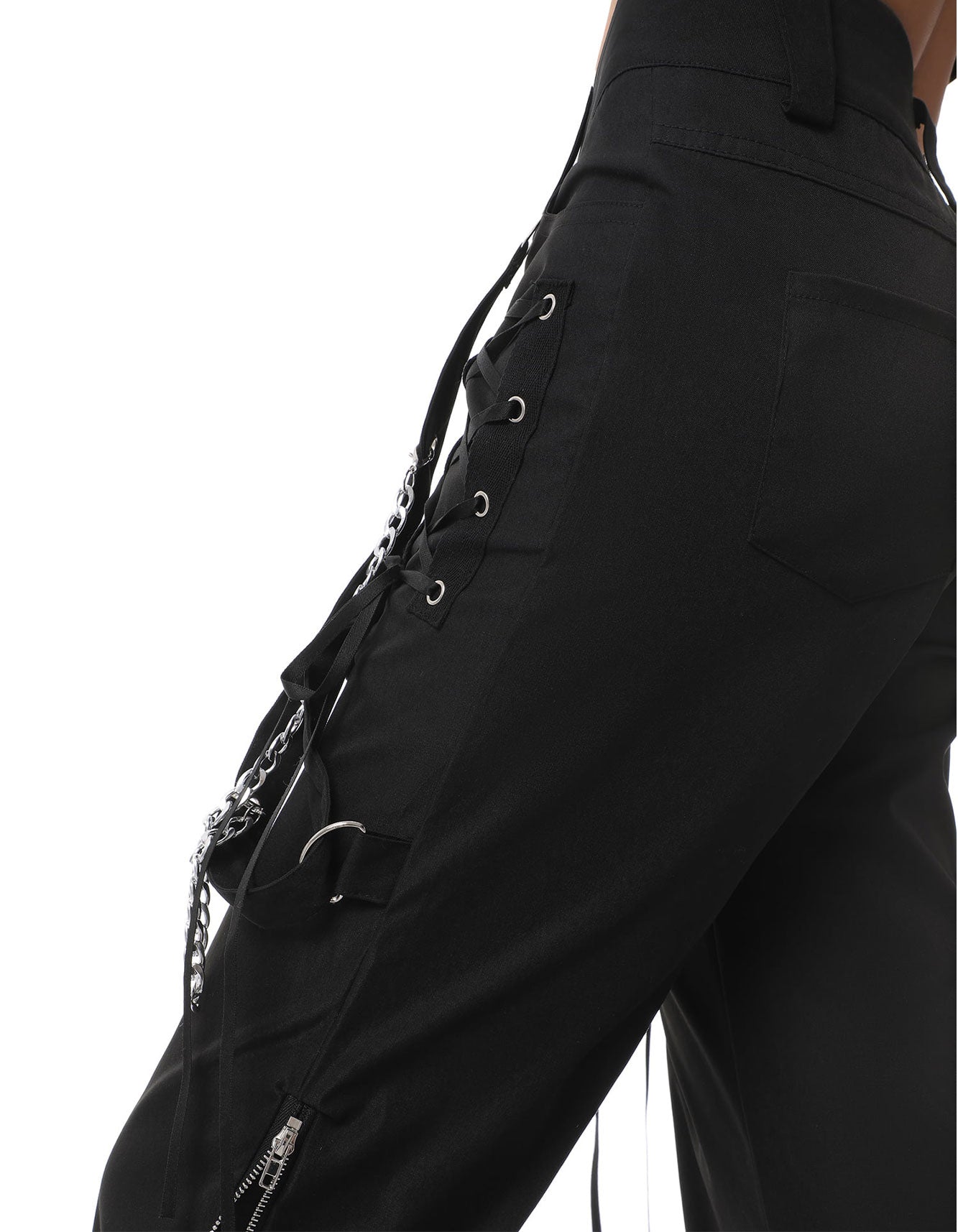 GENEMA Women’s Gothic Wide-Leg Cargo Pants – Chains & Side Split Zippers