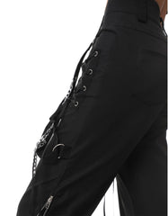 GENEMA Women’s Gothic Wide-Leg Cargo Pants – Chains & Side Split Zippers