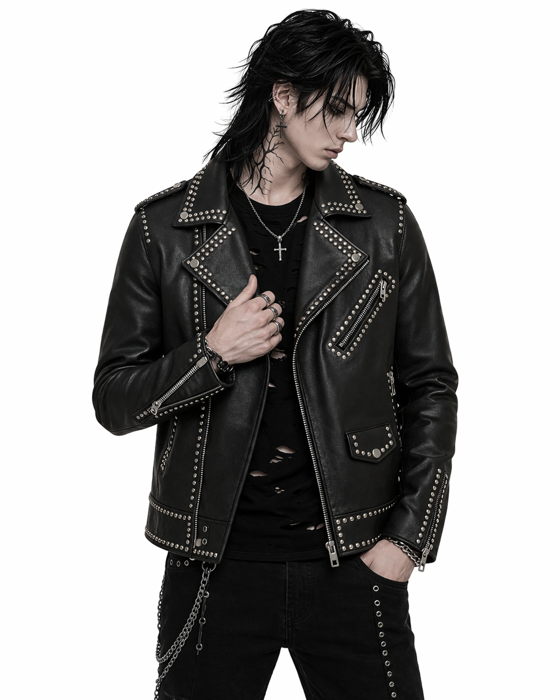 Silver Studded Leather Biker Jacket