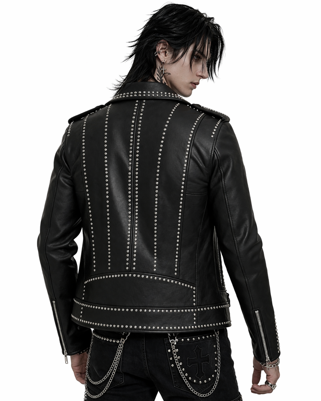 Silver Studded Leather Biker Jacket