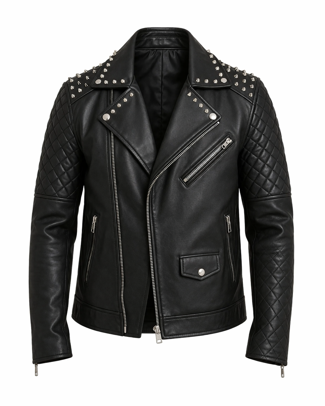 Black Studded Cowhide Motorcycle Jacket