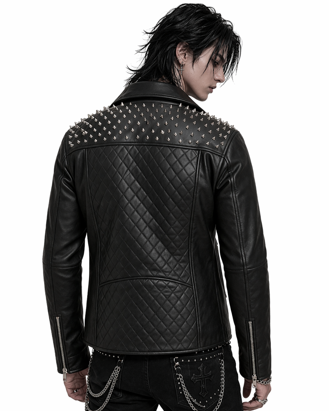 Black Studded Cowhide Motorcycle Jacket
