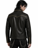 Black Studded Leather Zip Jacket