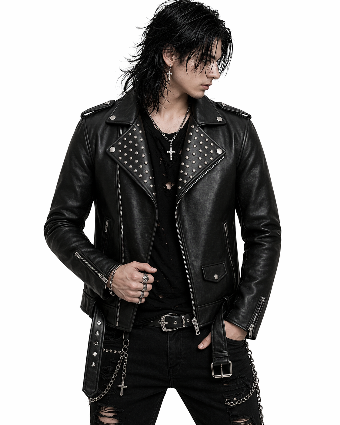 Black Rocker Studded Leather Jacket