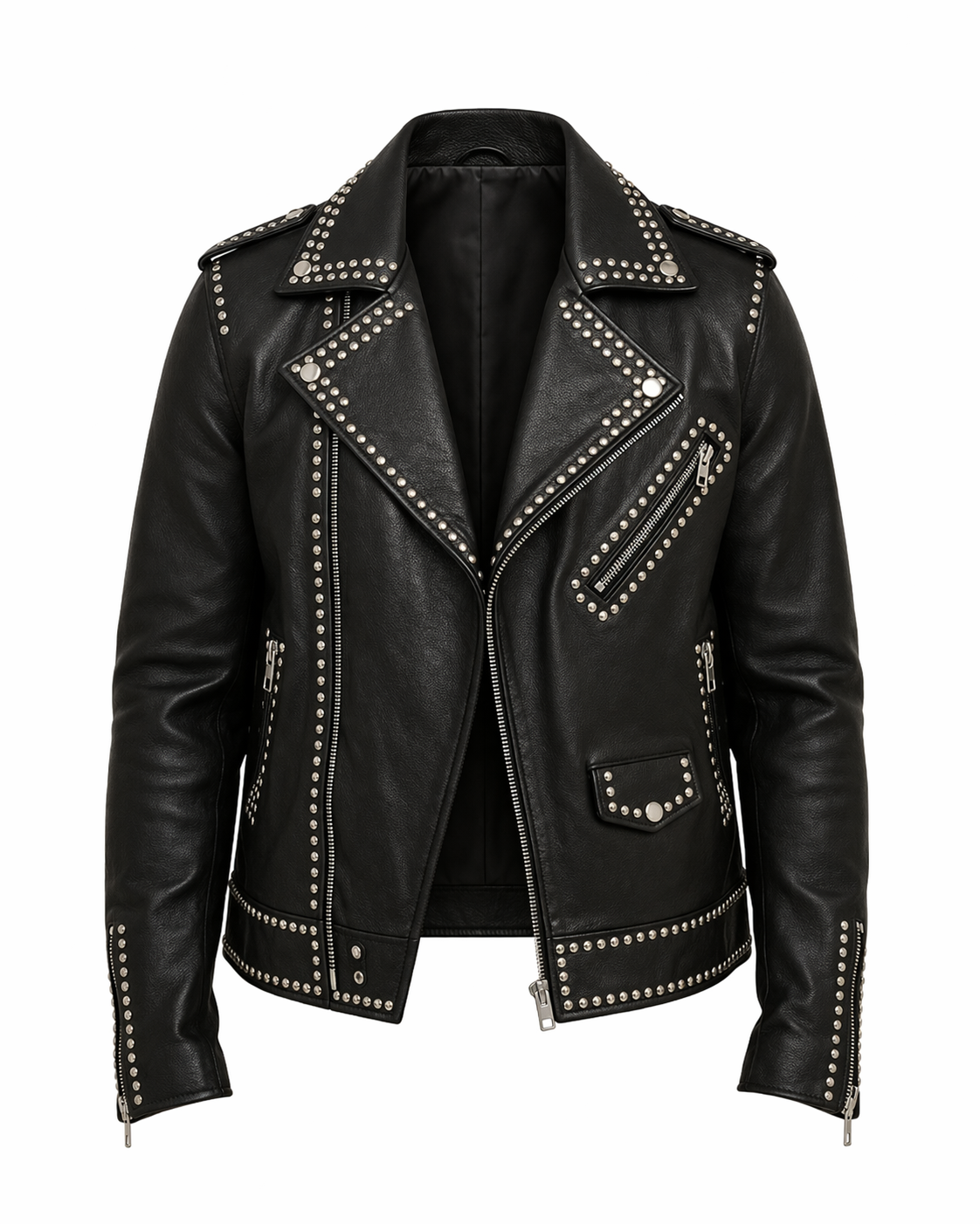 Silver Studded Leather Biker Jacket