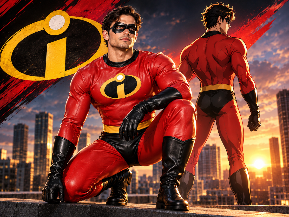 Men's The Incredibles Costume – Red Faux Leather Superhero Suit