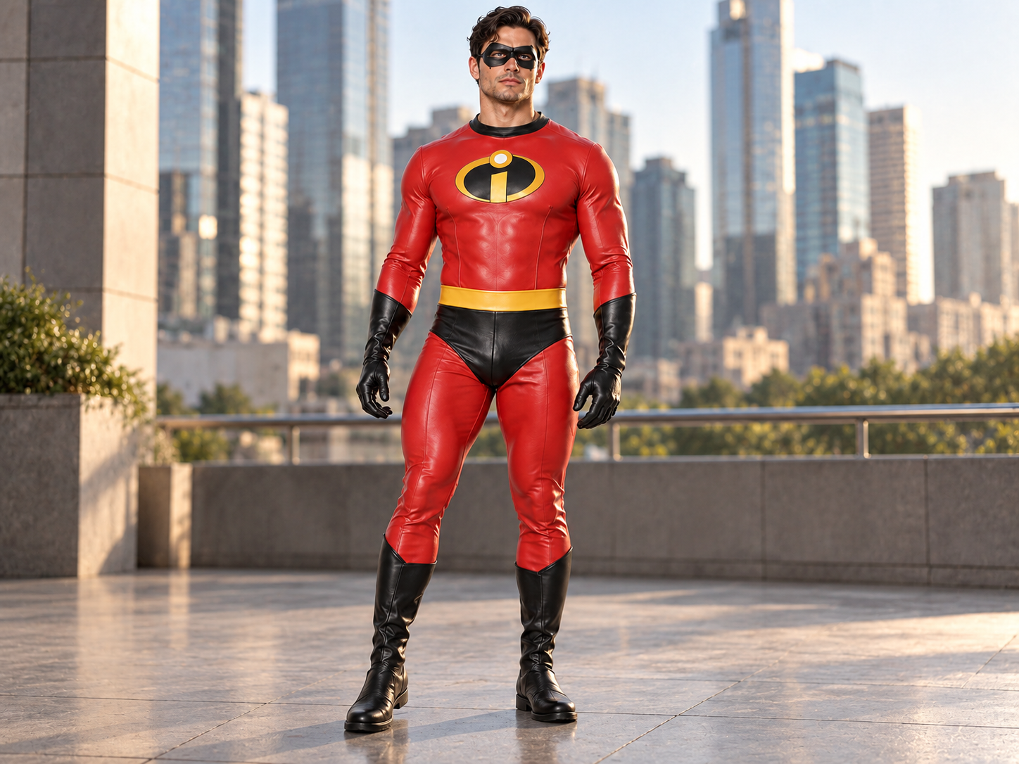 Men's The Incredibles Costume – Red Faux Leather Superhero Suit