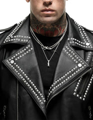 Edgy Silver Studded Moto Jacket -  -  - Trippprs