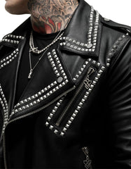 Edgy Silver Studded Moto Jacket -  -  - Trippprs