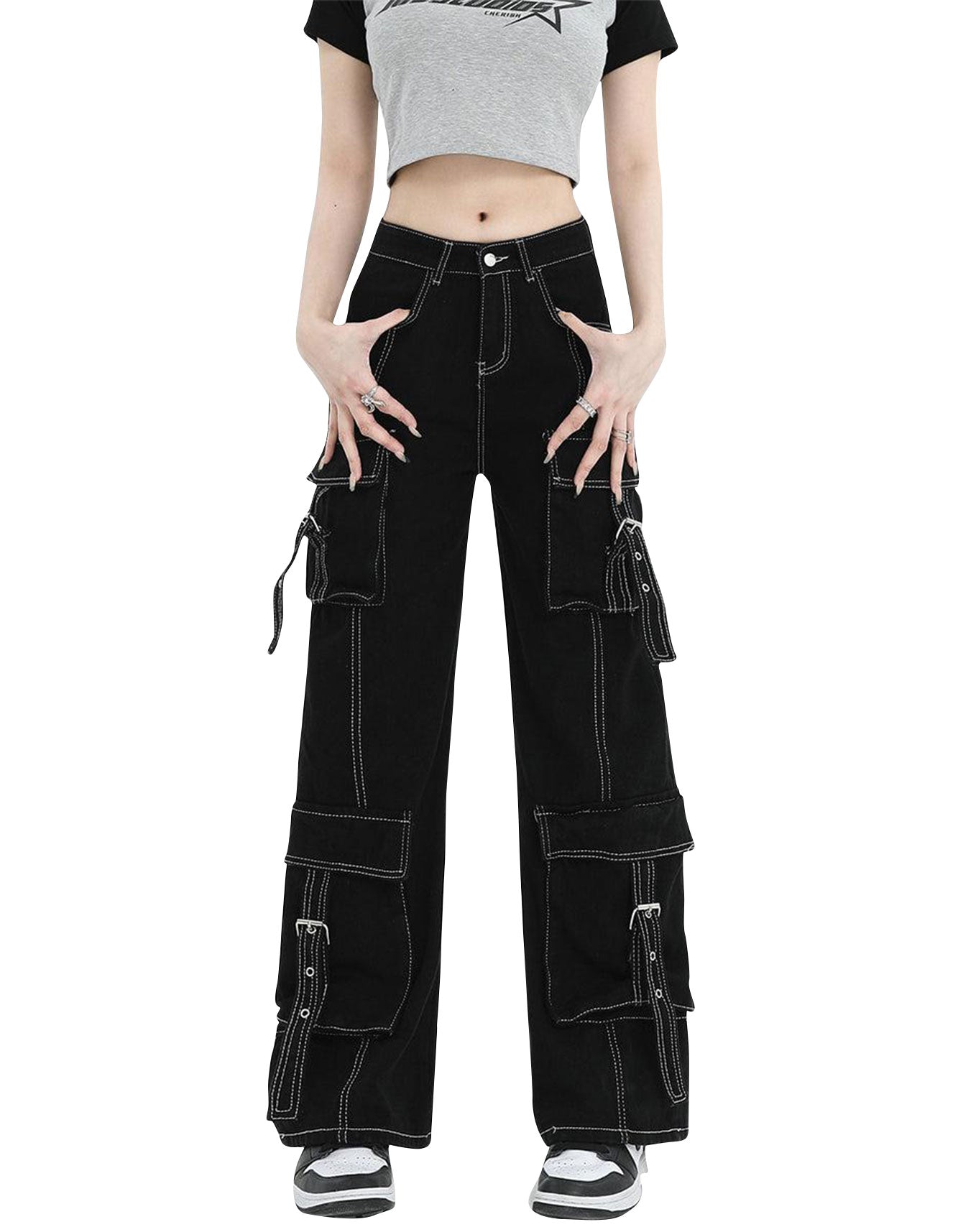 Teen Girl Contrast Stitch Black Jeans