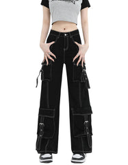 Teen Girl Contrast Stitch Black Jeans