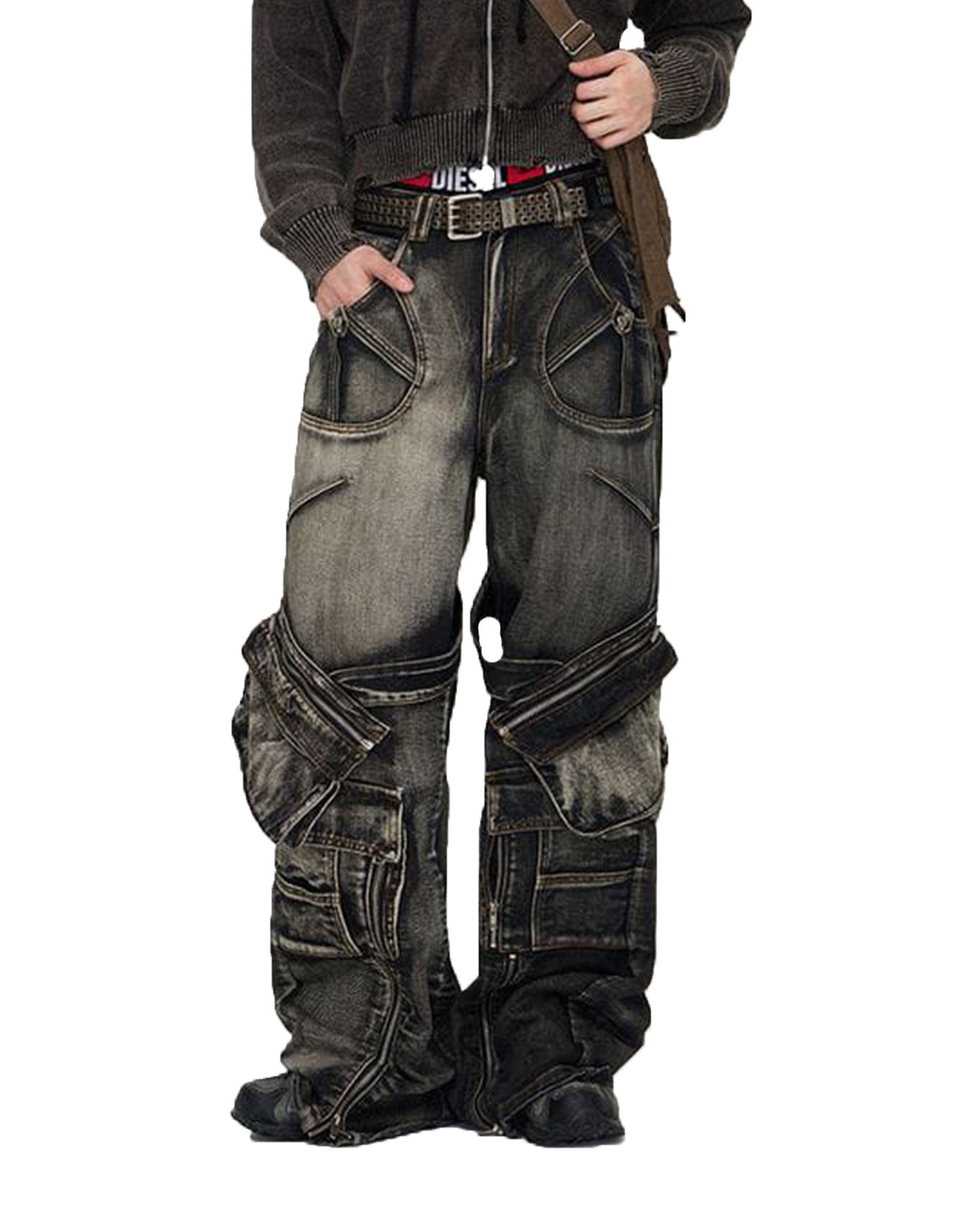 Zipper & Removable Pocket Work Jeans