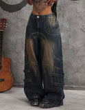 Women's Loose Fit Baggy Jeans – Button Pocket & Zipper Embellished