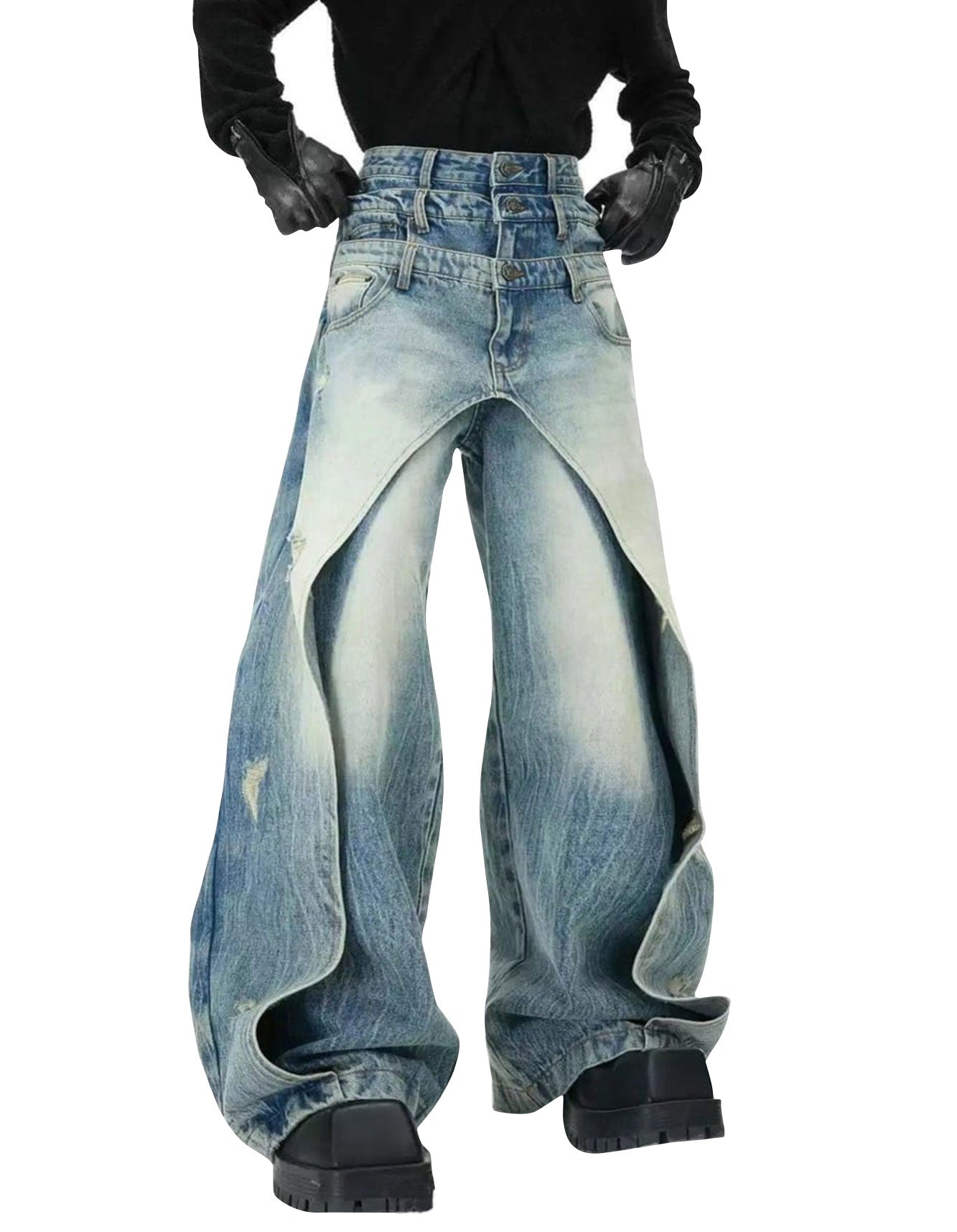 Layered Distressed Blue Jeans