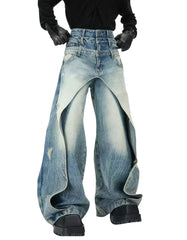 Layered Distressed Blue Jeans