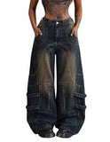 Women's Loose Fit Baggy Jeans – Button Pocket & Zipper Embellished