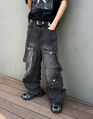 Multi-Pocket Strapped Man's Cargo Jeans