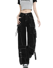 Teen Girl Contrast Stitch Black Jeans
