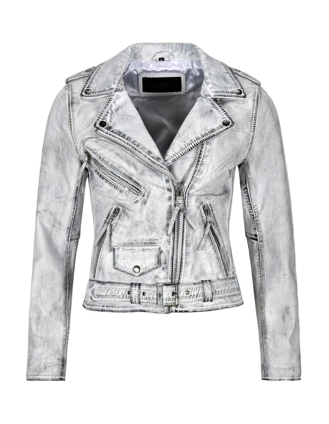 Ladies Gothic White Leather Jacket -  -  - Trippprs