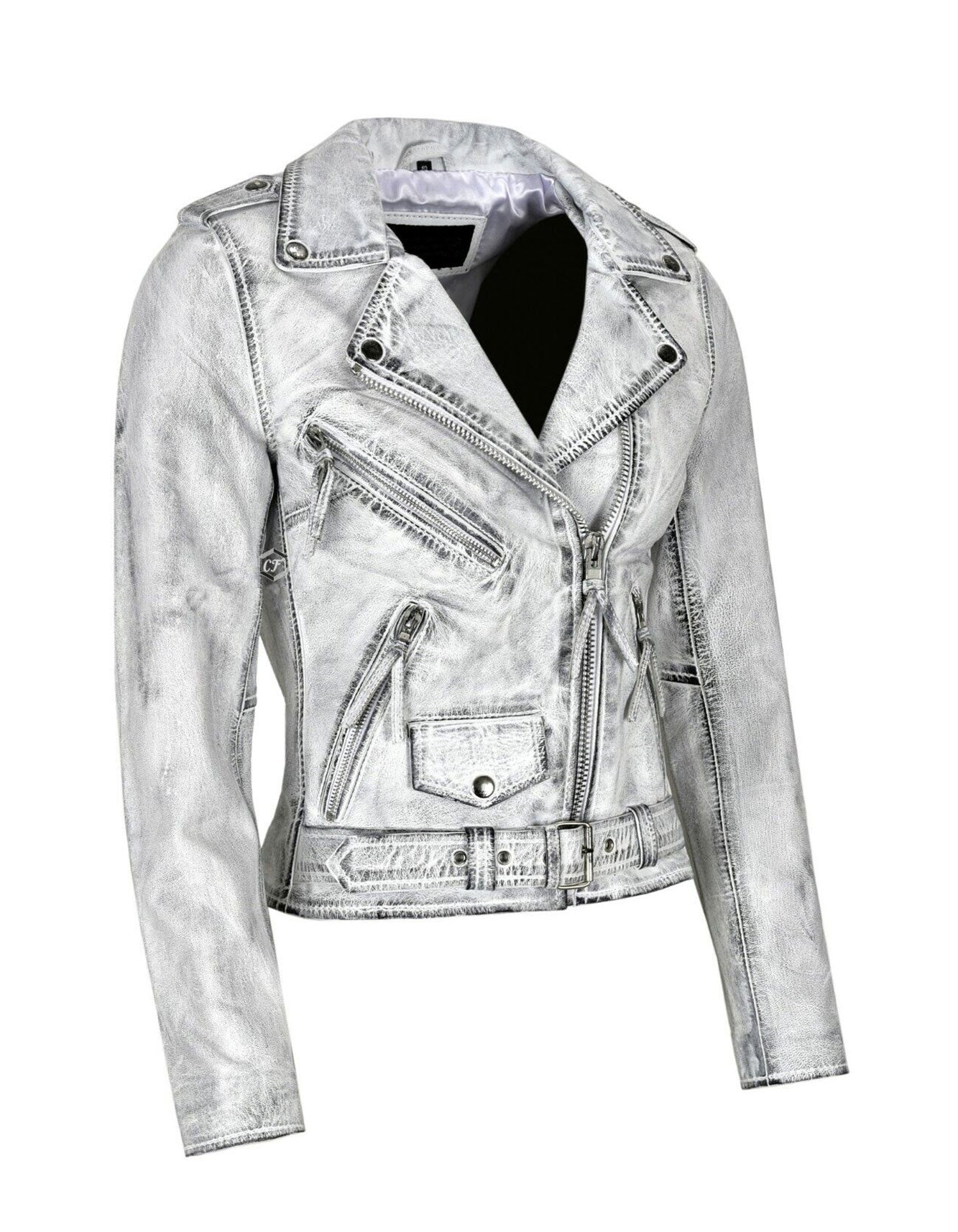 Ladies Gothic White Leather Jacket -  -  - Trippprs