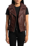 Maroon Leather Biker Vest -  -  - Trippprs