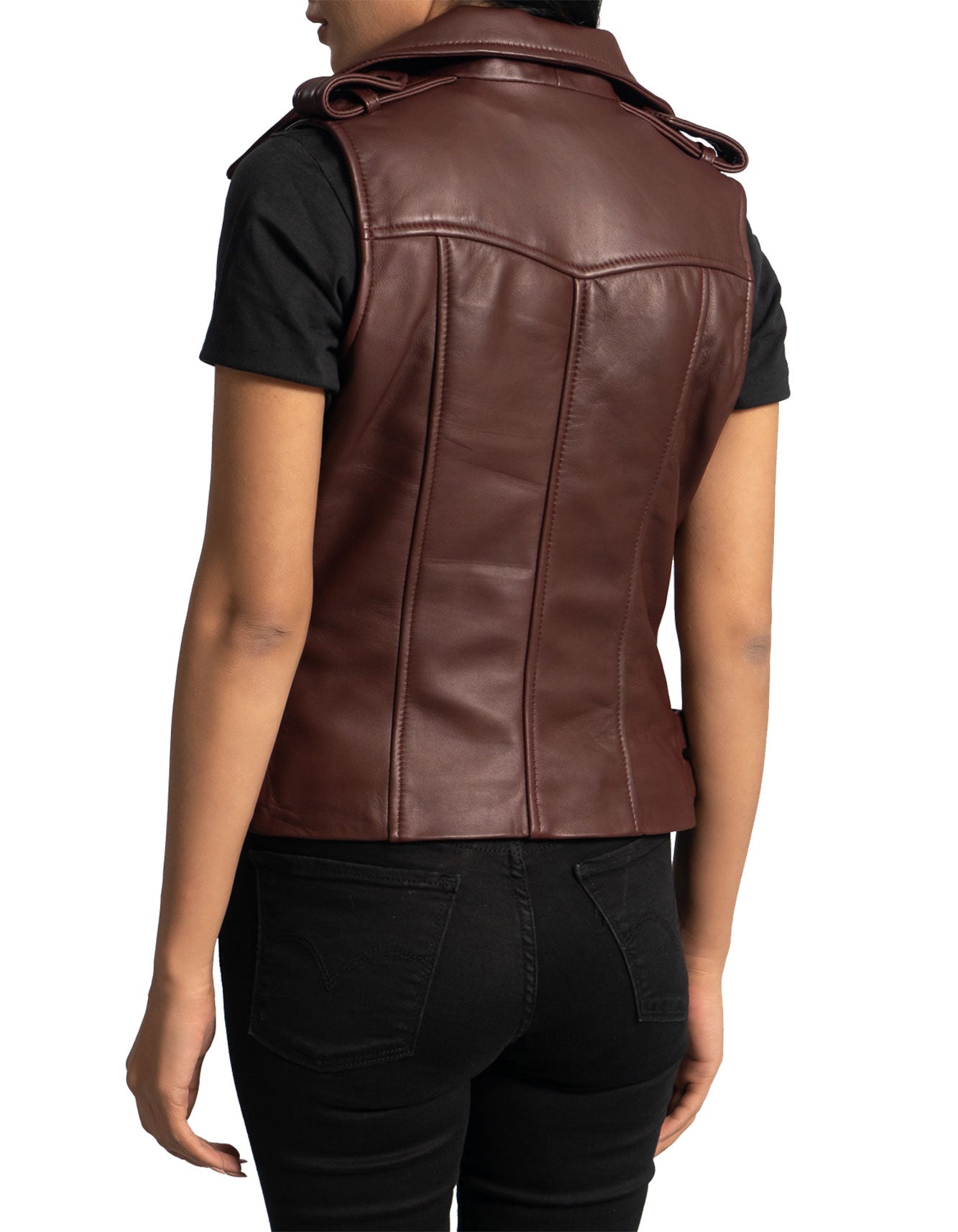 Maroon Leather Biker Vest -  -  - Trippprs