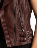 Maroon Leather Biker Vest -  -  - Trippprs