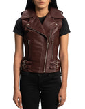 Maroon Leather Biker Vest -  -  - Trippprs