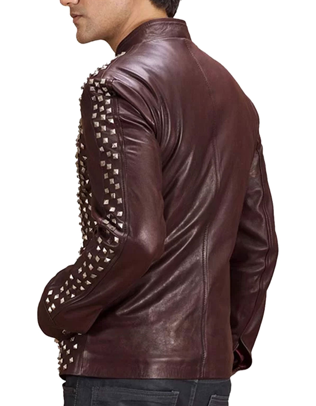 Maroon Spiked Sizzle Leather Jacket -  -  - Trippprs