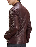 Maroon Spiked Sizzle Leather Jacket -  -  - Trippprs