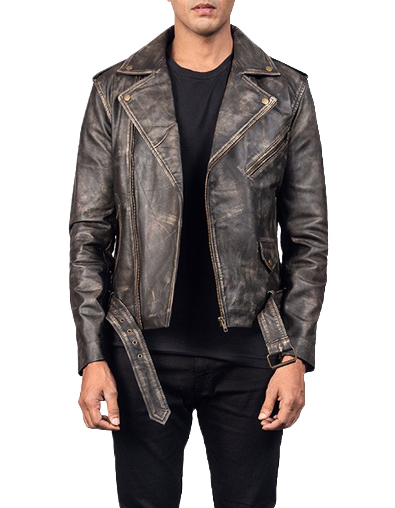 Men's Aged Leather Jacket -  -  - Trippprs